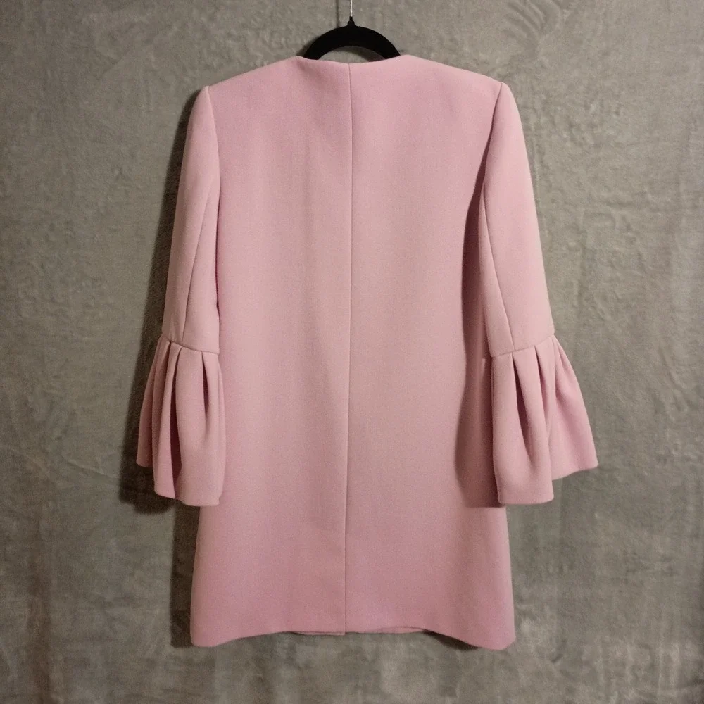 Zara Pink Ruffle Bell Sleeve Coat Lined Full Zip Sz XS Peacoat - Picture 5 of 13